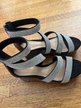 SCHUTZ Black Rhinestone Multi-Strap Platform Heels